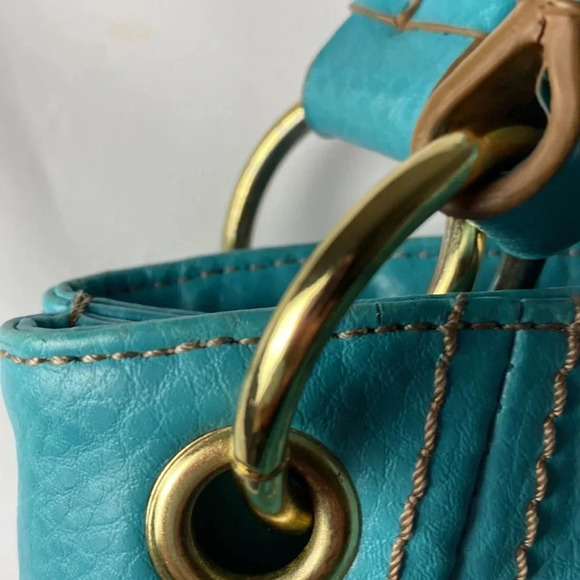 RELIC TURQUOISE SHOULDER STRAP PURSE TAN STITCHING LINED SNAP CLOSE POCKETS - Picture 8 of 13